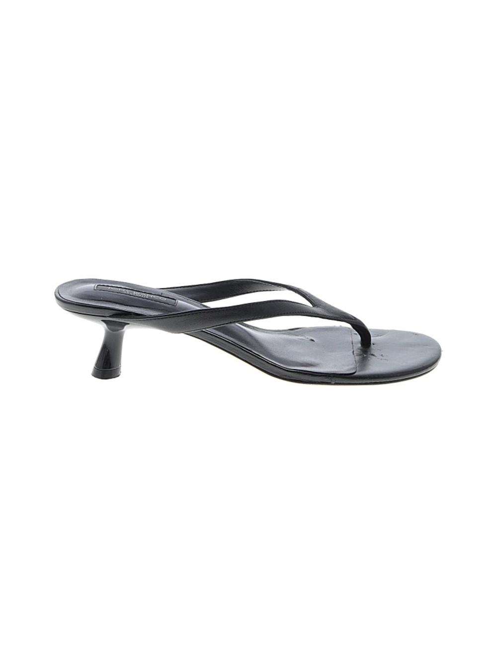 TONY BIANCO Black Leather Thong Kitten Heel Mule Sandals Size 10
